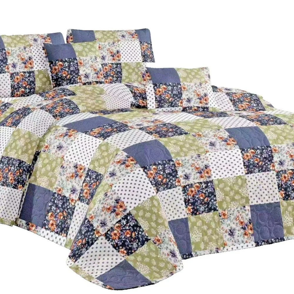 Floral & Geometric Pattern Quilted Bedspread Set Bedspreads Queen Size King